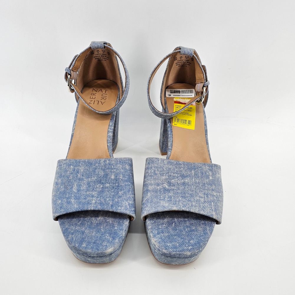 Naturalizer Pearlyn Sandals Women 10 Blue Leather Platform Block Heel NWT